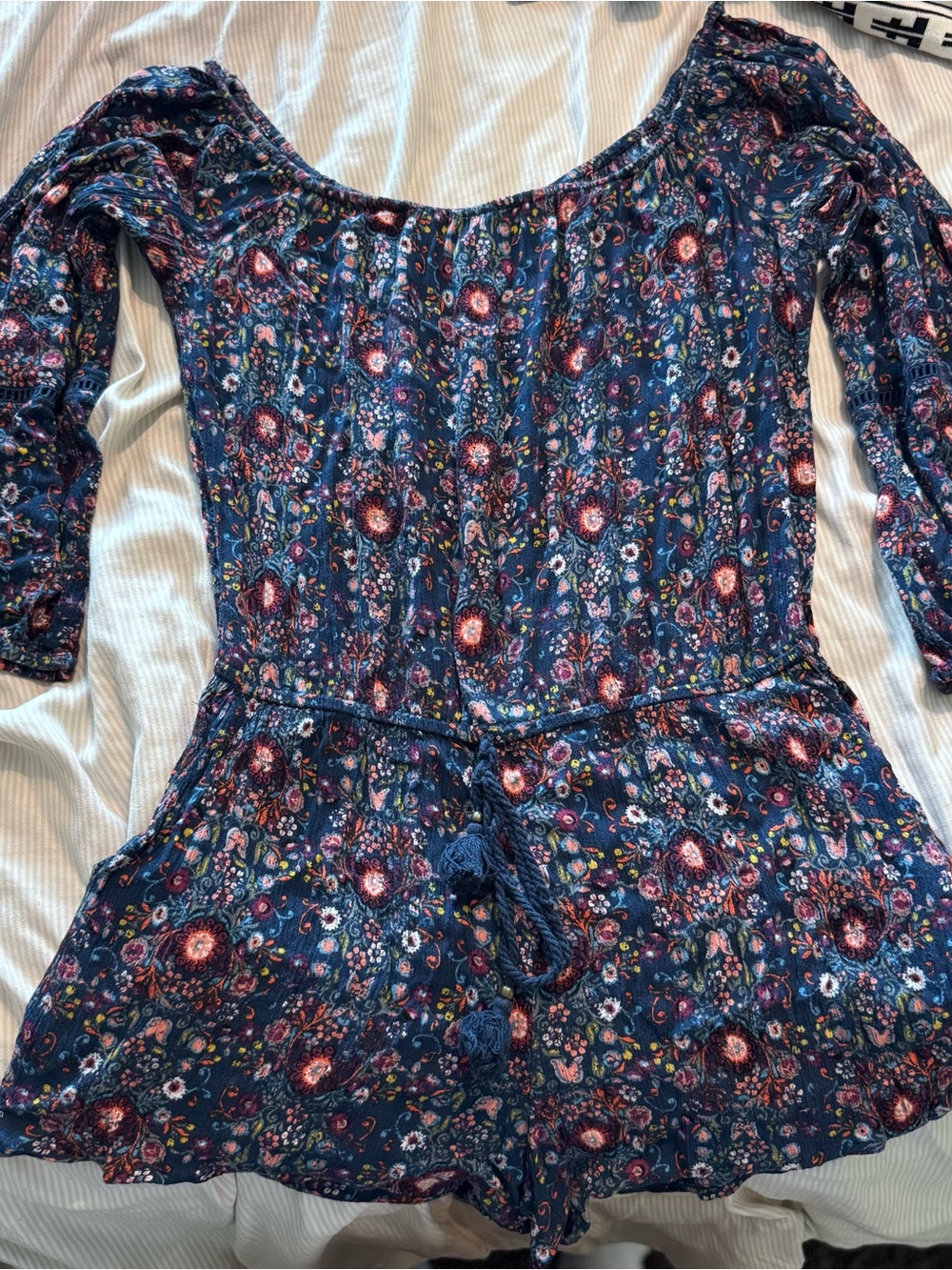 Mossimo Supply Co. Navy Floral Off-Shoulder Romper